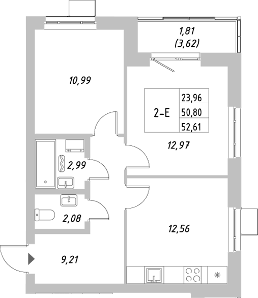 Планировка — Riverside, 2-комн., 51 м²