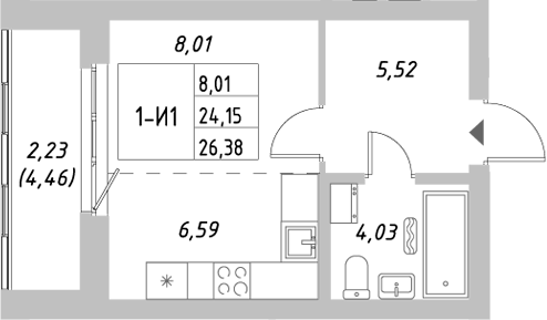Планировка — Riverside, Студия, 24 м²