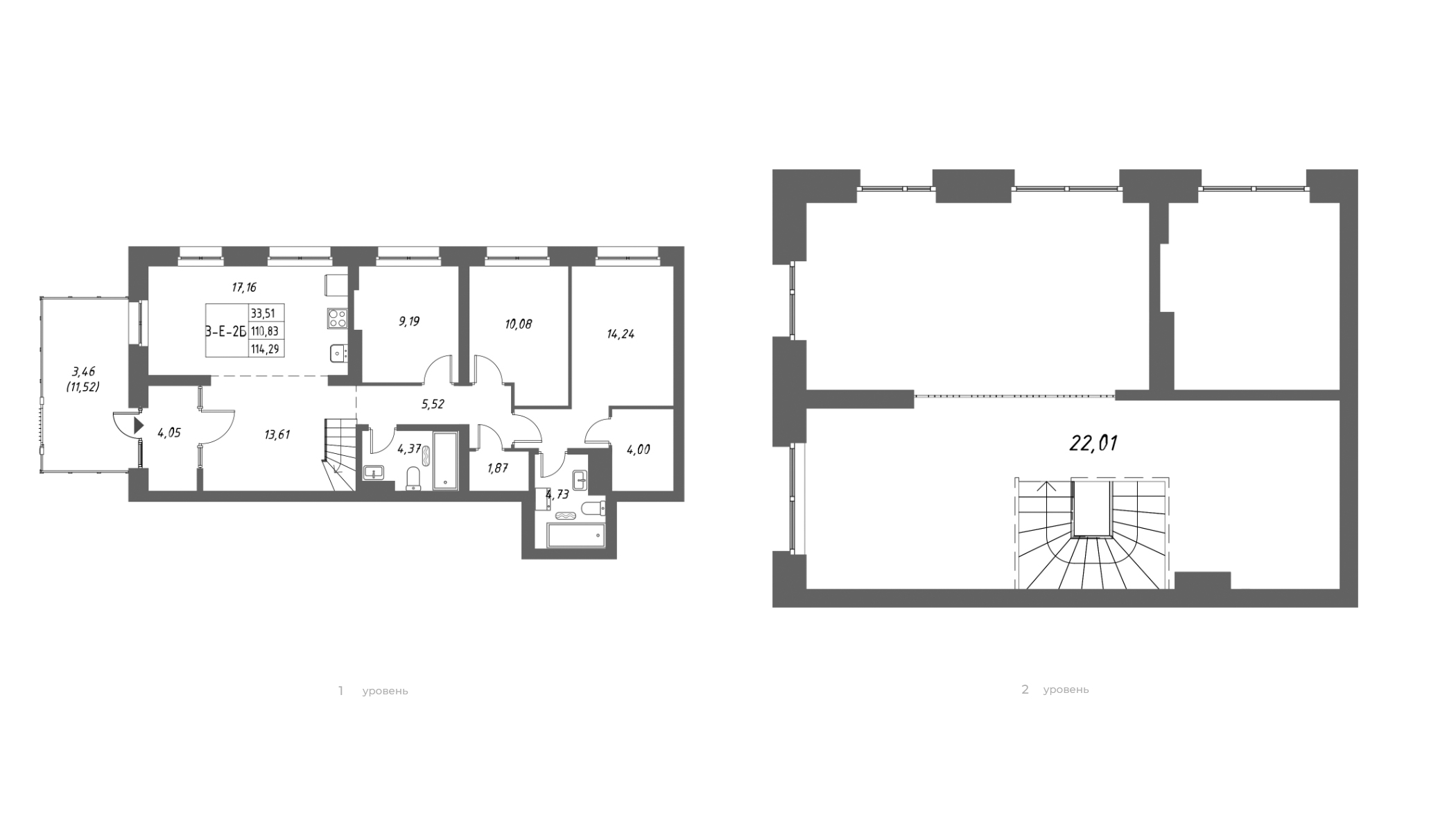 Планировка — Riverside, 3-комн., 111 м²