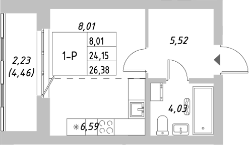 Планировка — Riverside, Студия, 24 м²