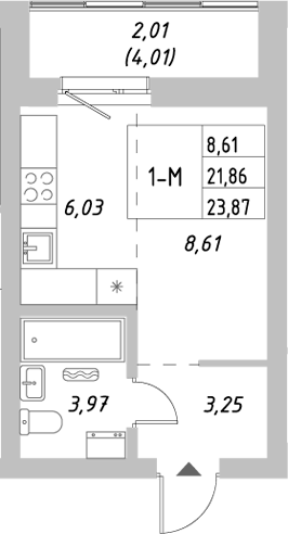 Планировка — Riverside, Студия, 22 м²