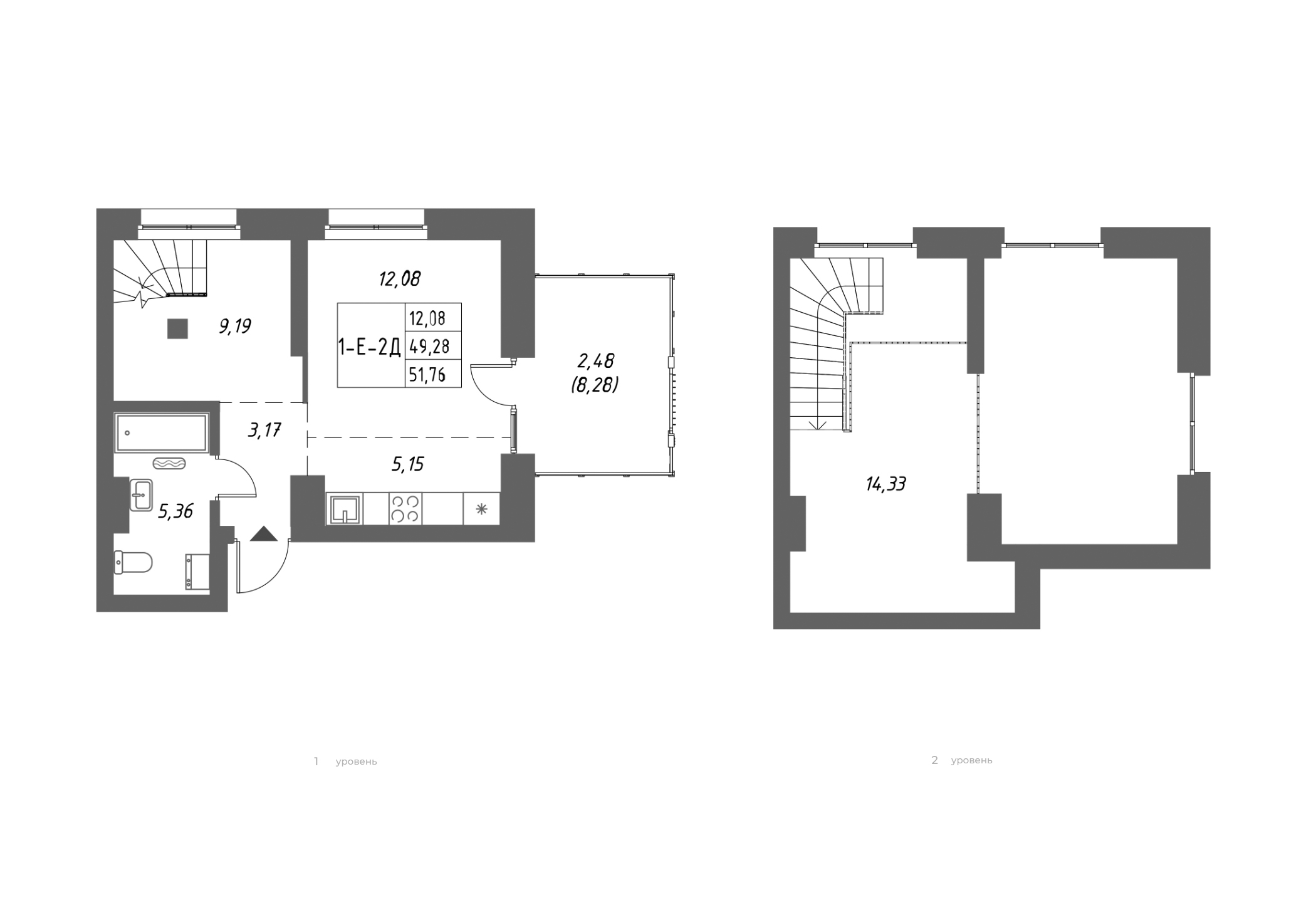 Планировка — Riverside, 1-комн., 49 м²