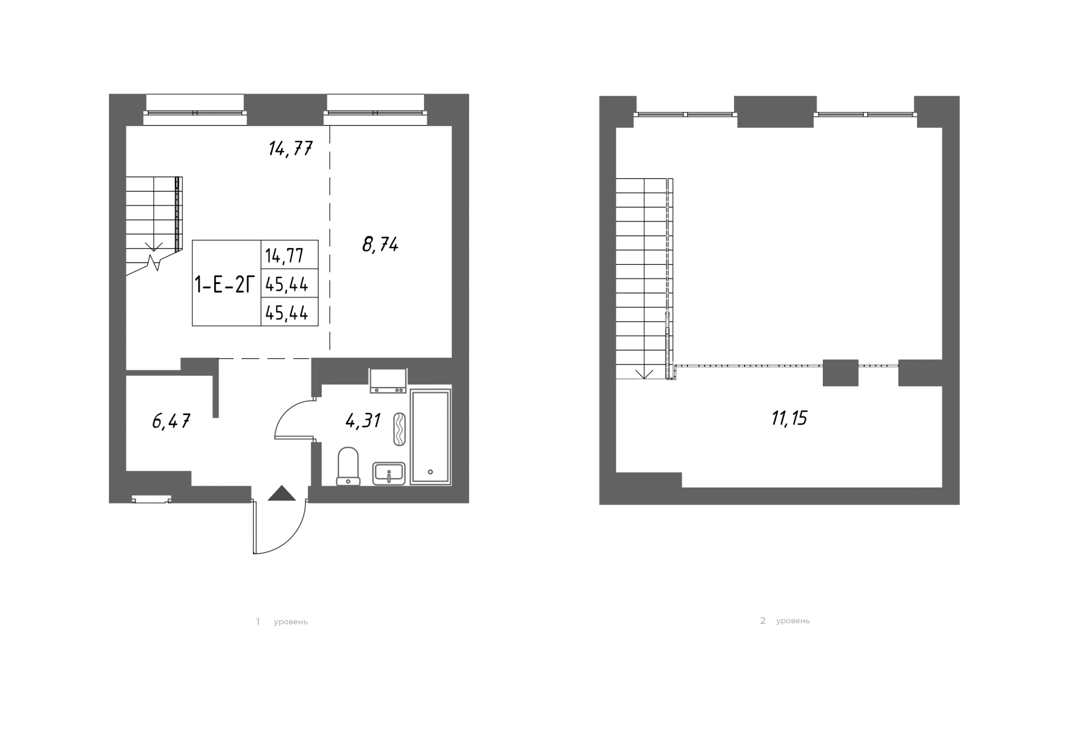 Планировка — Riverside, 1-комн., 45 м²