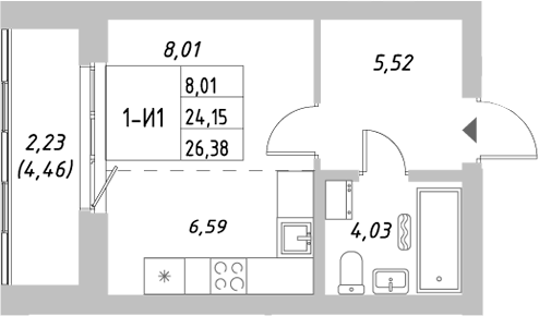 Планировка — Riverside, Студия, 24 м²