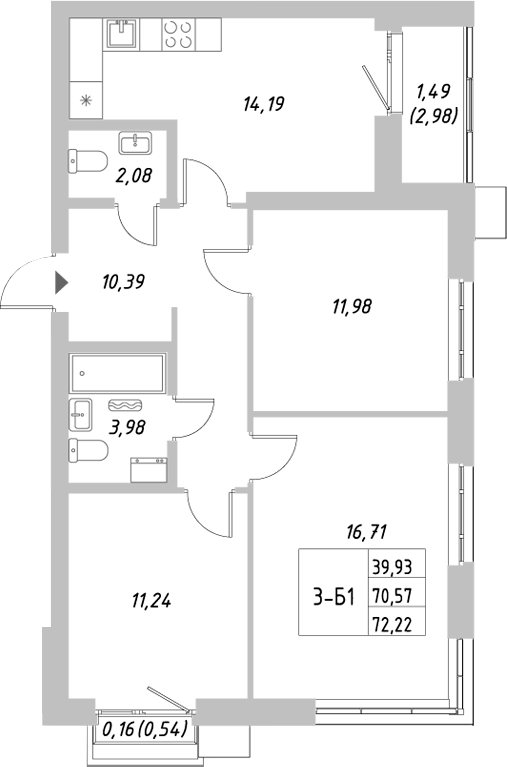 Планировка — Riverside, 3-комн., 71 м²