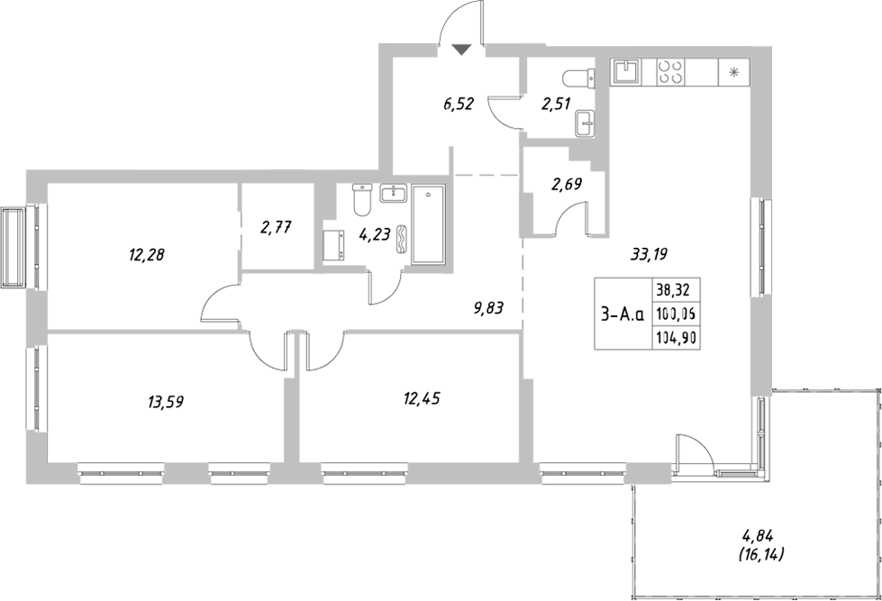 Планировка — Riverside, 3-комн., 100 м²