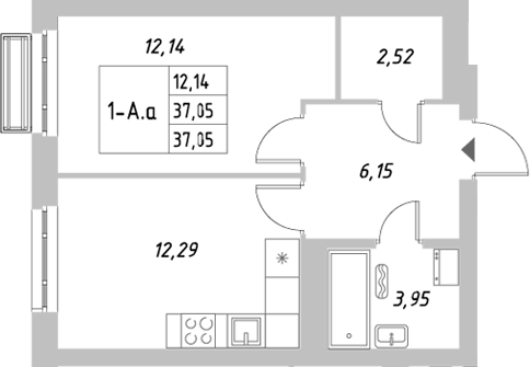 Планировка — Riverside, 1-комн., 37 м²