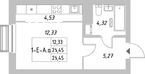 Планировка — Riverside, Студия, 26 м²