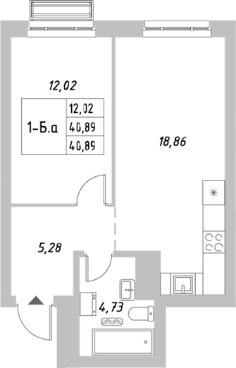 Планировка — Riverside, 1-комн., 41 м²
