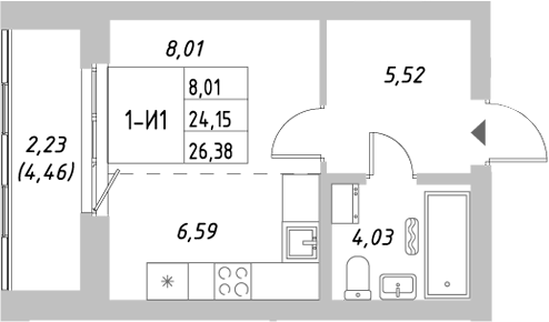 Планировка — Riverside, Студия, 24 м²