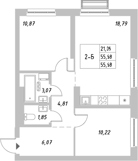 Планировка — Riverside, 2-комн., 56 м²