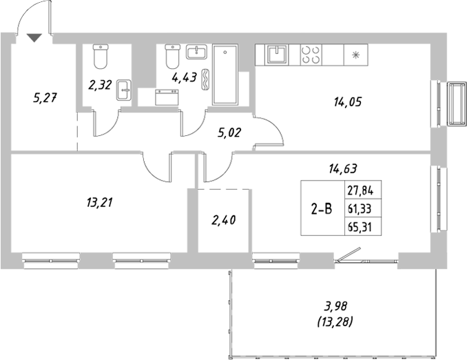 Планировка — Riverside, 2-комн., 61 м²
