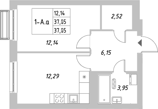 Планировка — Riverside, 1-комн., 37 м²