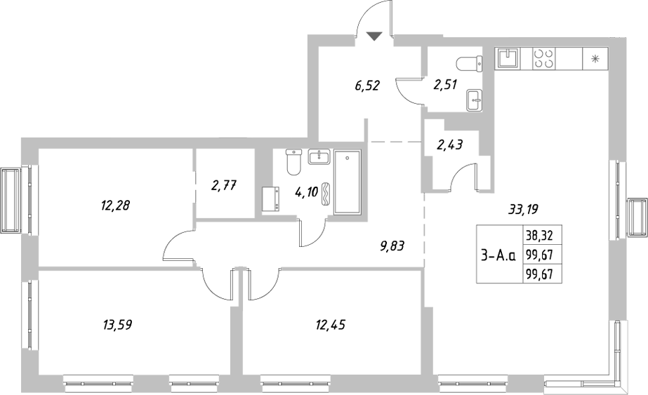 Планировка — Riverside, 3-комн., 100 м²
