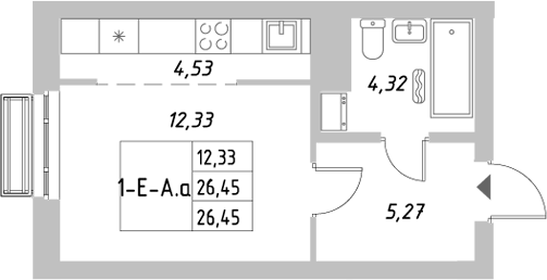 Планировка — Riverside, Студия, 26 м²