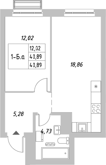 Планировка — Riverside, 1-комн., 41 м²