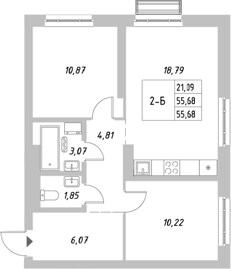 Планировка — Riverside, 2-комн., 56 м²