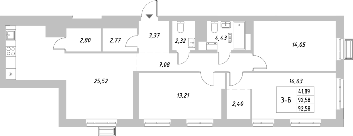 Планировка — Riverside, 3-комн., 93 м²