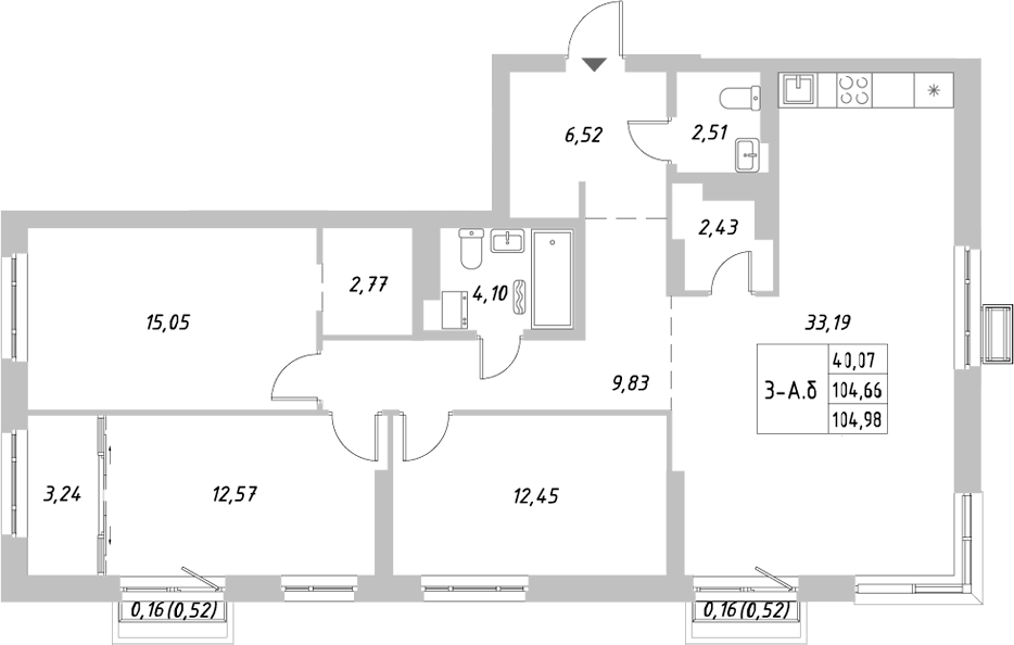 Планировка — Riverside, 3-комн., 101 м²