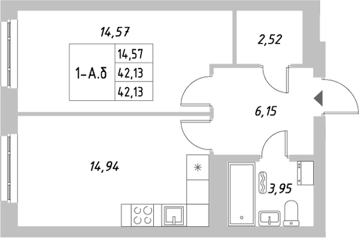 Планировка — Riverside, 1-комн., 42 м²