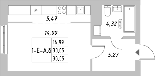 Планировка — Riverside, Студия, 30 м²