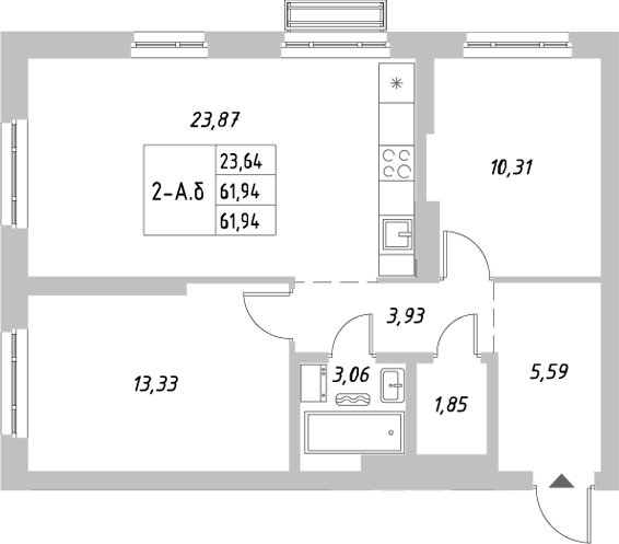 Планировка — Riverside, 2-комн., 62 м²