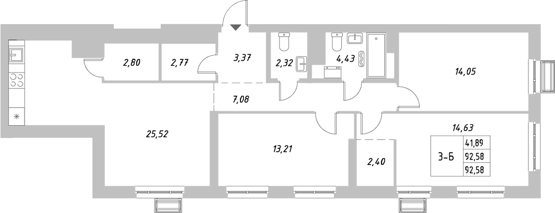 Планировка — Riverside, 3-комн., 93 м²