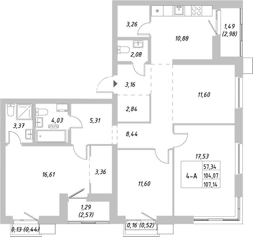 Планировка — Riverside, 4-комн., 104 м²