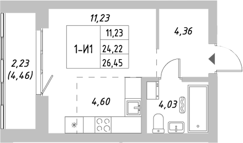 Планировка — Riverside, Студия, 24 м²