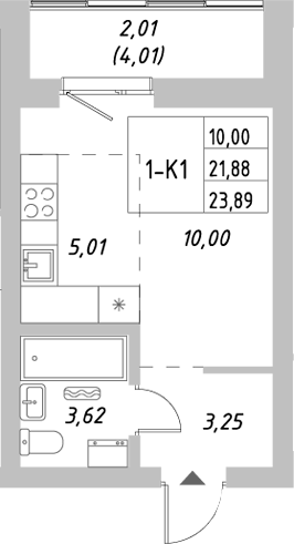 Планировка — Riverside, Студия, 22 м²