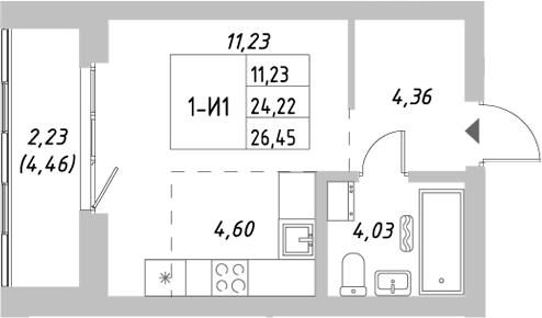 Планировка — Riverside, Студия, 24 м²