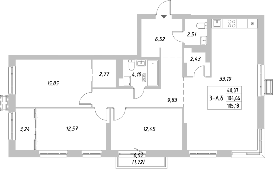 Планировка — Riverside, 3-комн., 101 м²