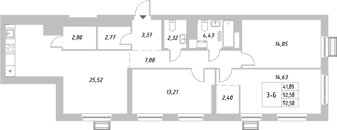 Планировка — Riverside, 3-комн., 93 м²