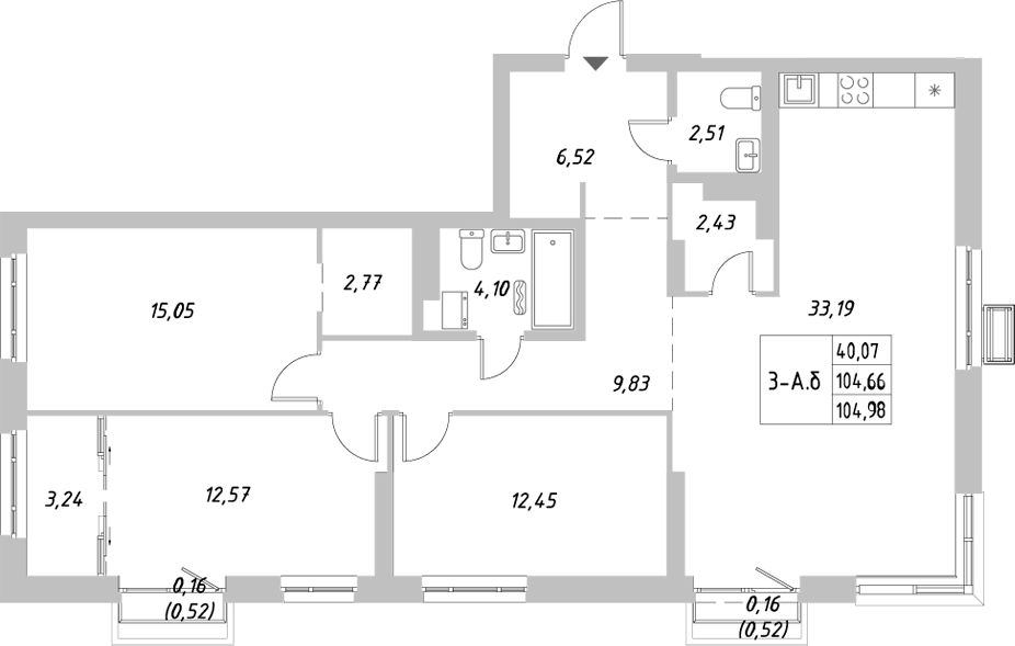 Планировка — Riverside, 3-комн., 101 м²