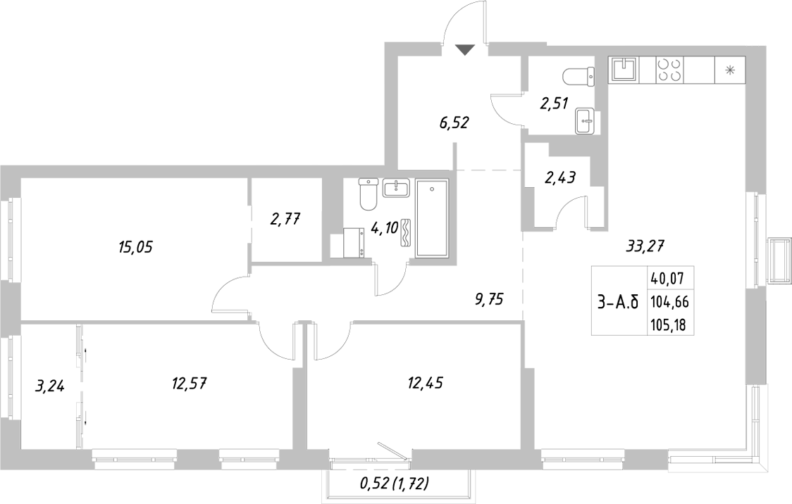 Планировка — Riverside, 3-комн., 101 м²