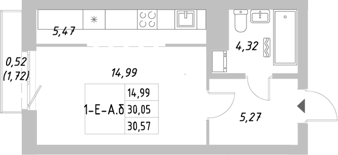 Планировка — Riverside, Студия, 30 м²