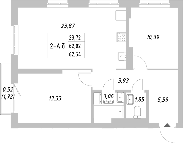 Планировка — Riverside, 2-комн., 62 м²