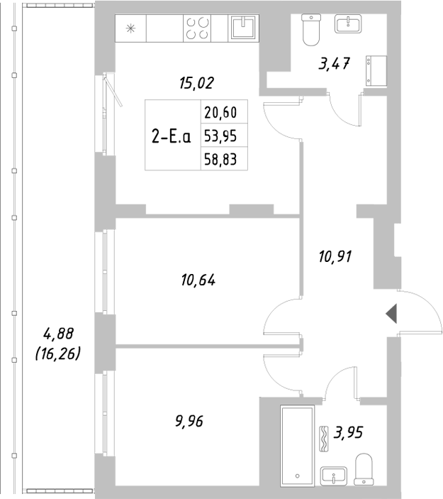 Планировка — Riverside, 2-комн., 54 м²