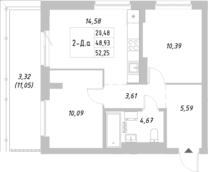 Планировка — Riverside, 2-комн., 49 м²