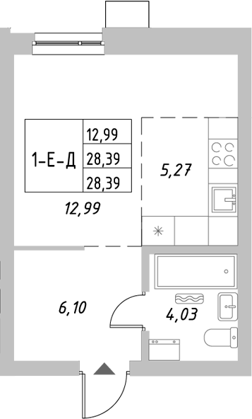 Планировка — Riverside, Студия, 28 м²