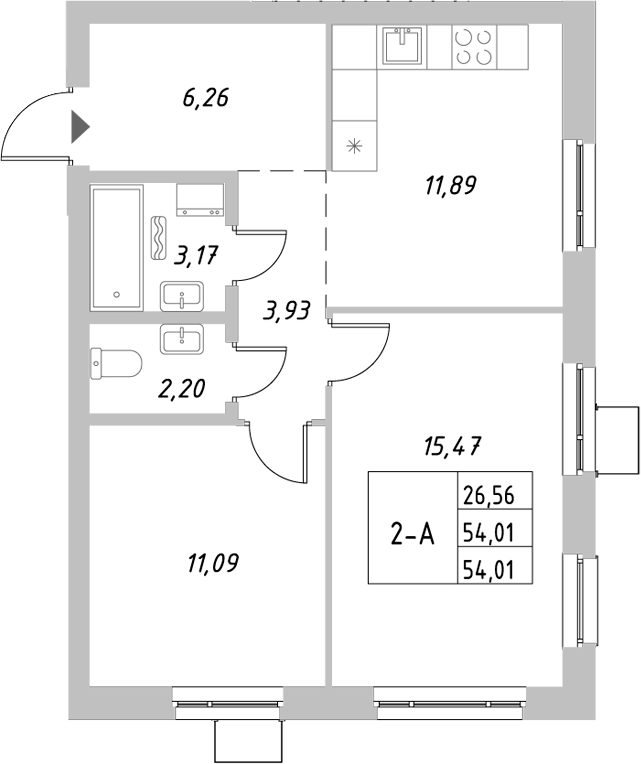 Планировка — Riverside, 2-комн., 54 м²
