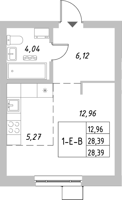 Планировка — Riverside, Студия, 28 м²