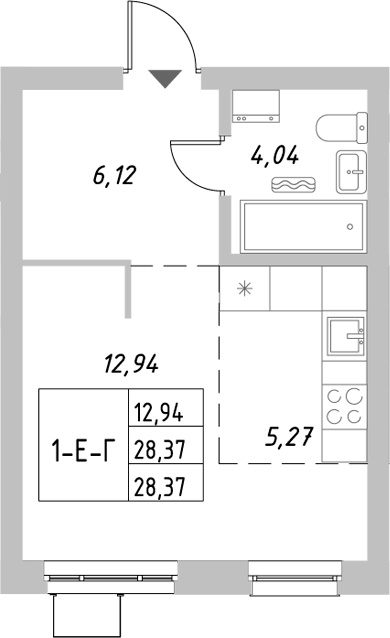 Планировка — Riverside, Студия, 28 м²