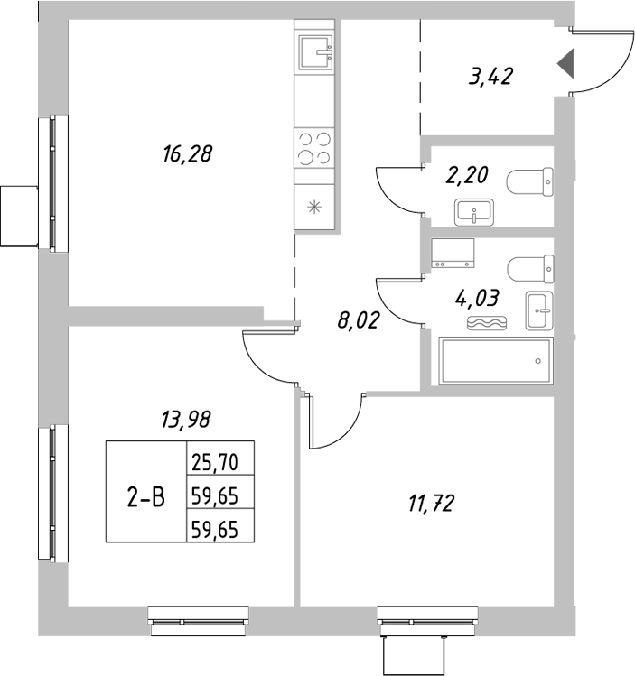 Планировка — Riverside, 2-комн., 60 м²