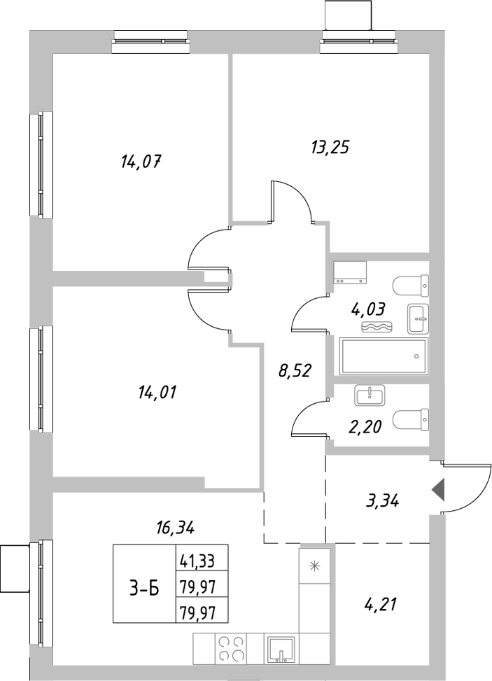 Планировка — Riverside, 3-комн., 80 м²