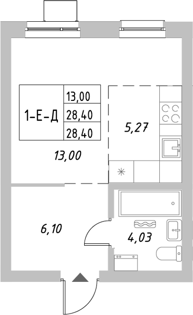 Планировка — Riverside, Студия, 28 м²