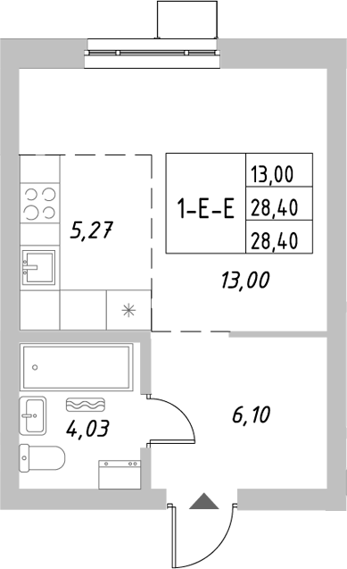 Планировка — Riverside, Студия, 28 м²
