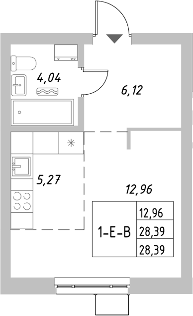 Планировка — Riverside, Студия, 28 м²