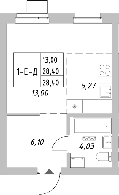 Планировка — Riverside, Студия, 28 м²