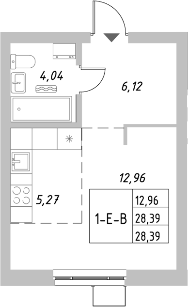 Планировка — Riverside, Студия, 28 м²